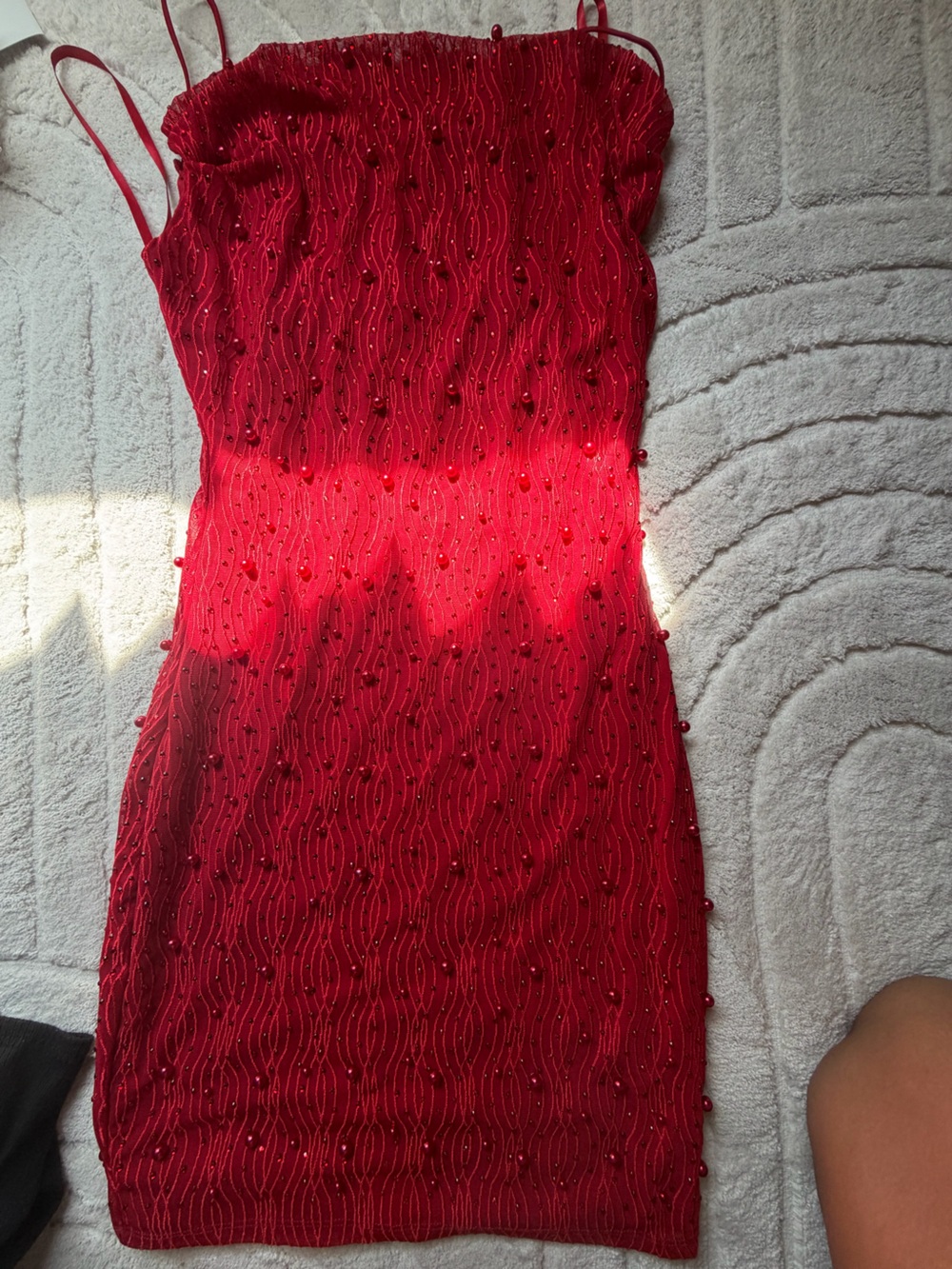 Red Beaded Scarf - Women's Accessory